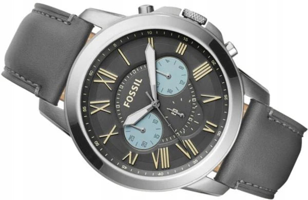 Fossil Grant Chronograph Gunmetal Grey Dial Grey Leather Strap - FS5183