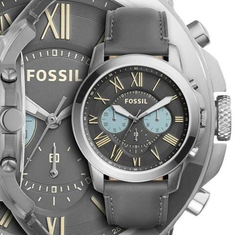 Fossil Grant Chronograph Gunmetal Grey Dial Grey Leather Strap - FS5183