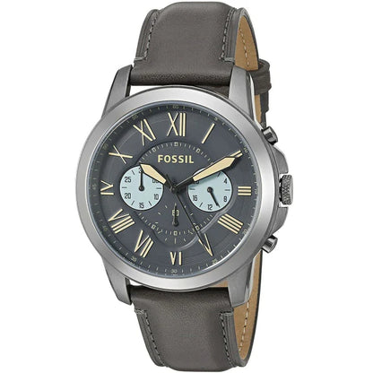 Fossil Grant Chronograph Gunmetal Grey Dial Grey Leather Strap - FS5183