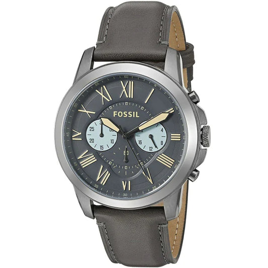Fossil Grant Chronograph Gunmetal Grey Dial Grey Leather Strap - FS5183