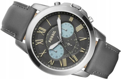 Fossil Grant Chronograph Gunmetal Grey Dial Grey Leather Strap - FS5183