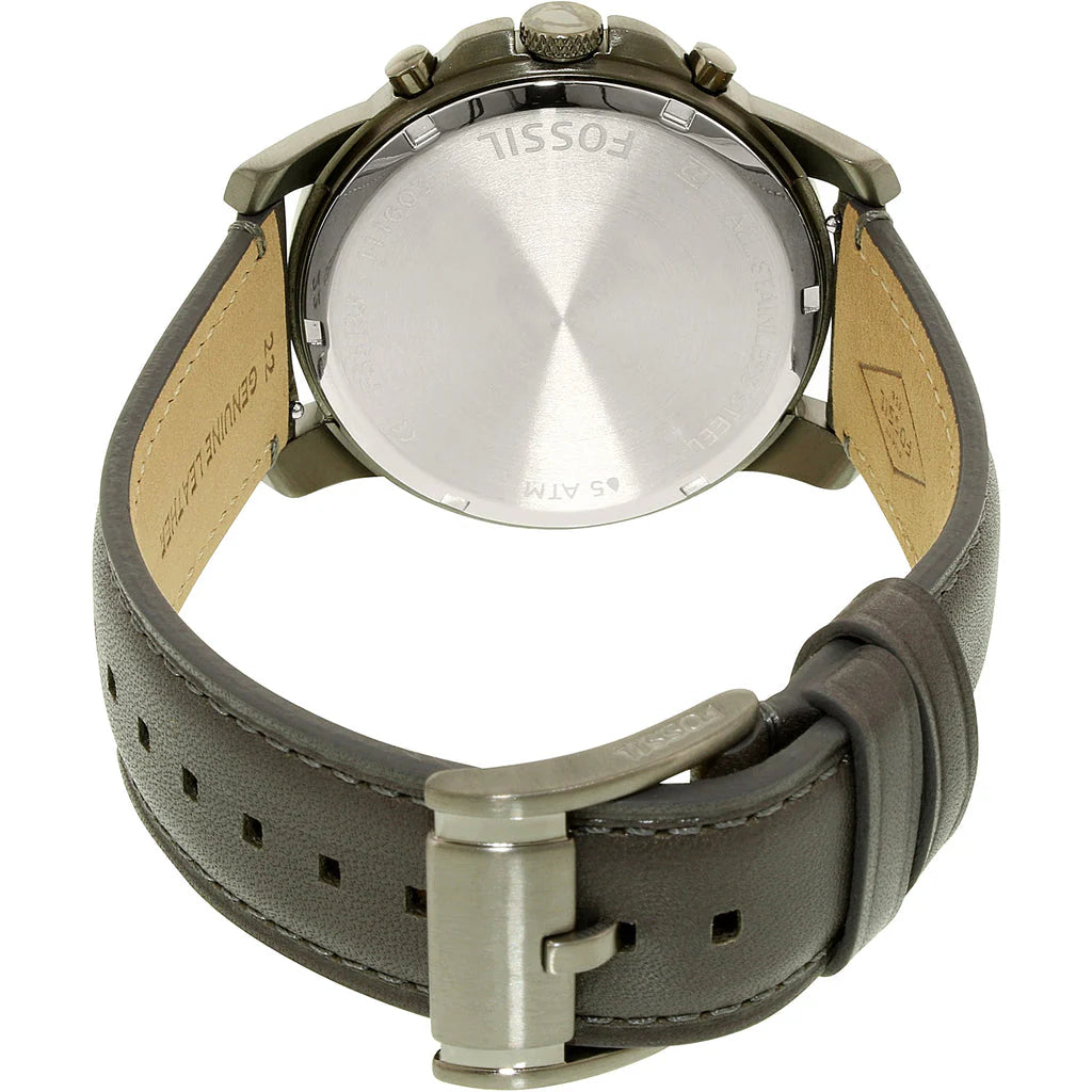 Fossil Grant Chronograph Gunmetal Grey Dial Grey Leather Strap - FS5183